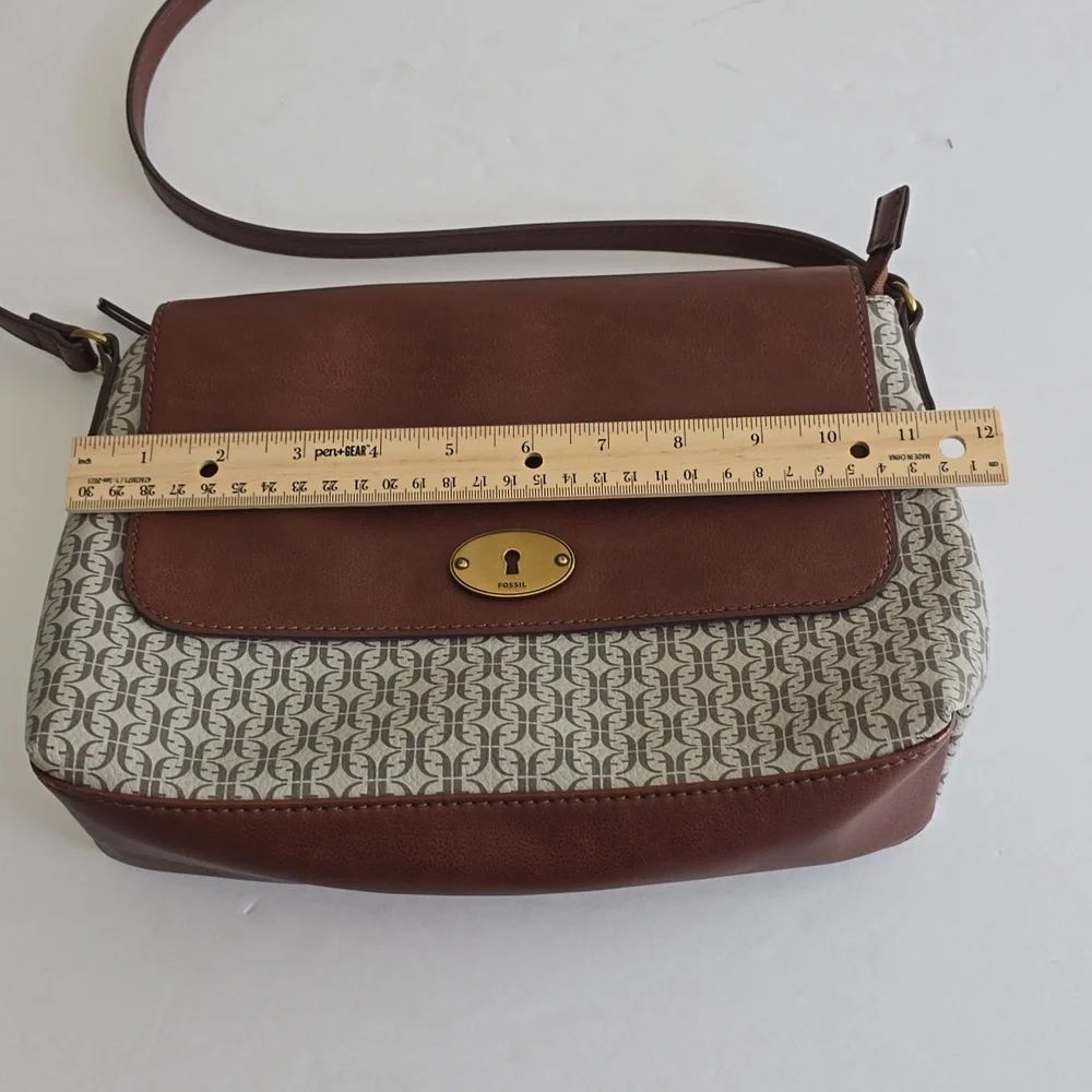Fossil Gabriella Flap Crossbody Bag Brown Adjustable Strap